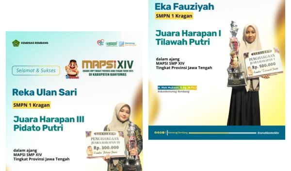 Siswi SMP Negeri 1 Kragan Torehkan Prestasi Membanggakan di Ajang MAPSI Tingkat Provinsi Jawa Tengah 2025