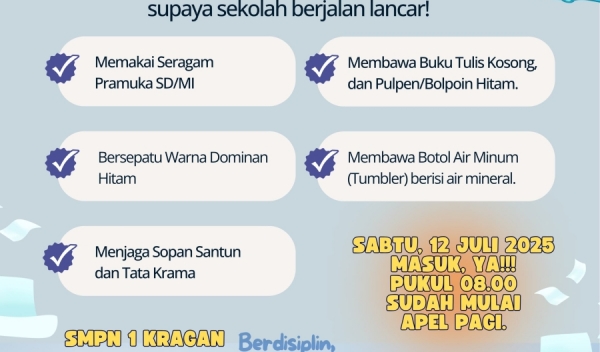 Informasi Persiapan MPLS SMP Negeri 1 Kragan Tahun Ajaran 2025/2026 