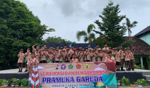 Pelaksanaan Verifikasi dan Pengukuhan Pramuka Garuda 2025 Kwarcab Rembang di SMP Negeri 1 Kragan